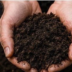 Dark, mature and crumbly finished compost