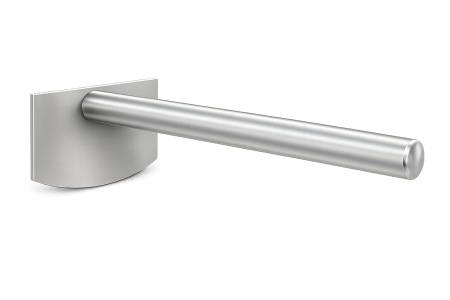 A brushed stainless steel hoe shown against a plain white background.
