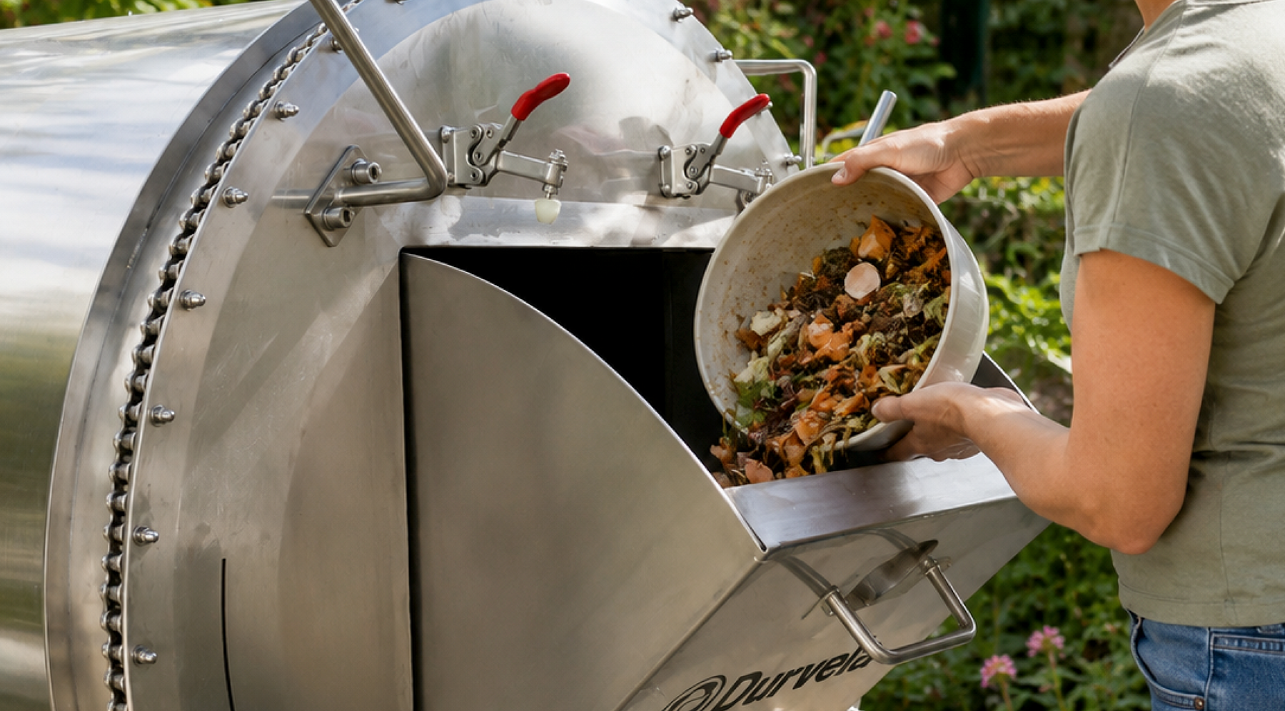 kitchen scraps into durvela rotary composter